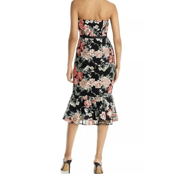 Sam Edelman Vintage Black Multi Floral Embroidered Strapless Dress Size 4 NWT - Picture 2 of 5